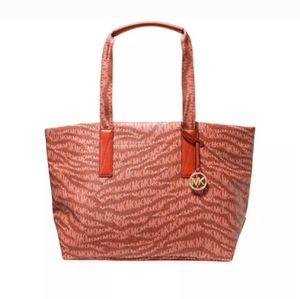 NWT Michael Kors The Michael Logo Animal Print Large Tote Deep Orange